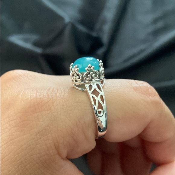 Handmade Sterling Silver - Blue Chalcedony Pool of Light Crowned Ring - size 9 - Picture 6 of 9
